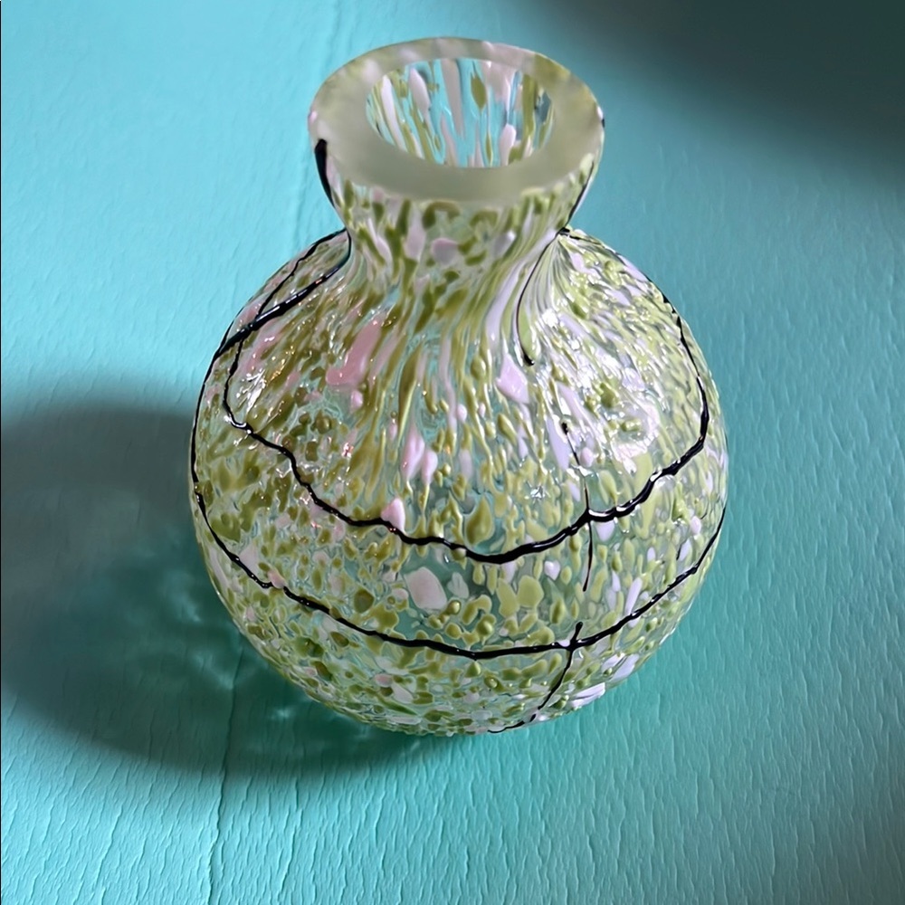 Green and Black Textured Glass Vase
